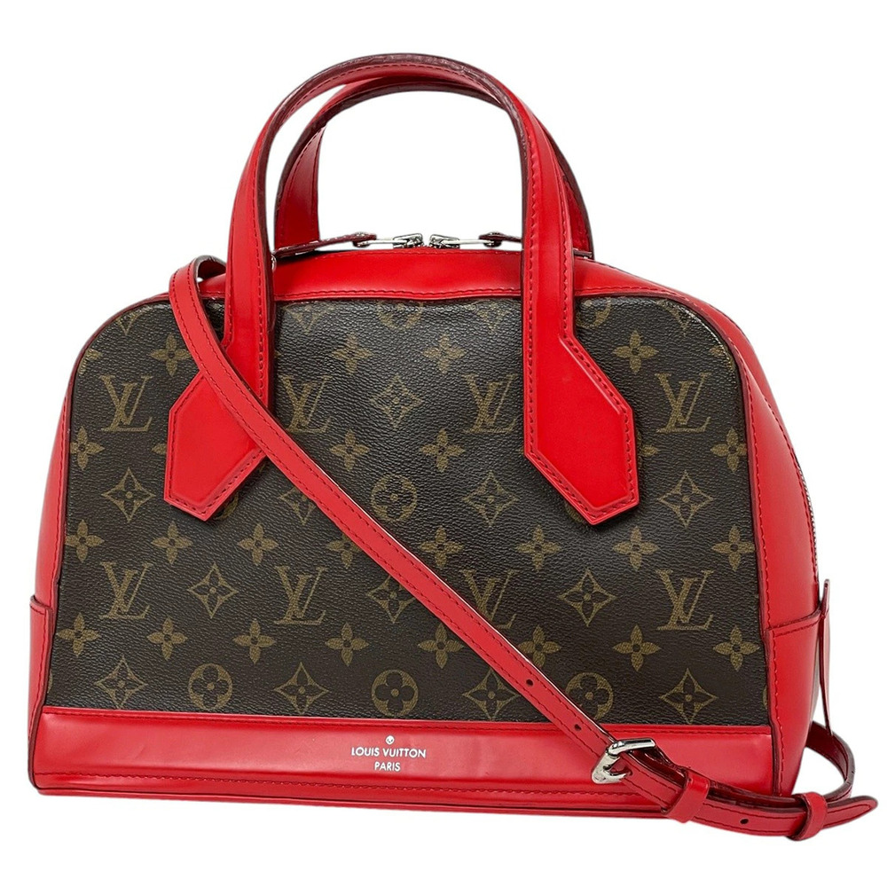 Louis Vuitton Dora Handbag Monogram Brown Coquelicot Red